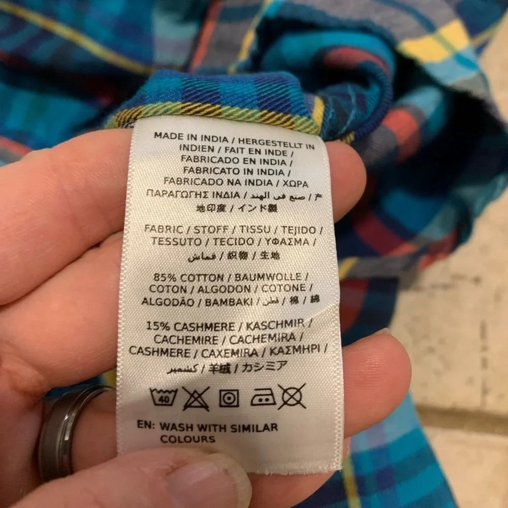 GANT Color Cashmere Plaid Flannel Shirt - Blue/Yellow/Red - Men's M (39/40) - Picture 6 of 9